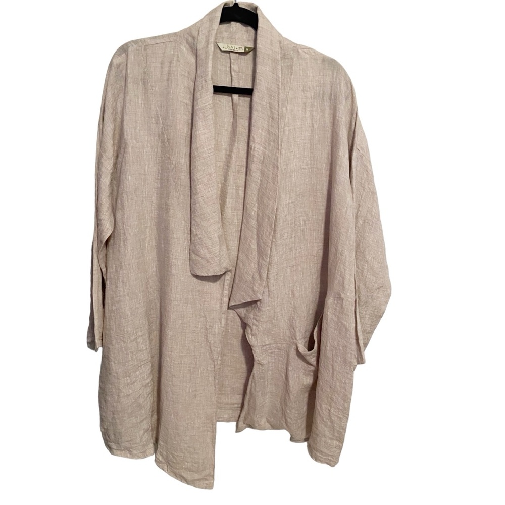 Vintage Chalet Blazer Jacket Womens Medium Linen Pockets Lagenlook Asymmetrical